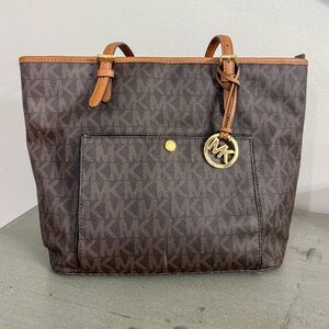 Michael Kors Jet Set Travel Tote Bag – Brown Logo Canvas